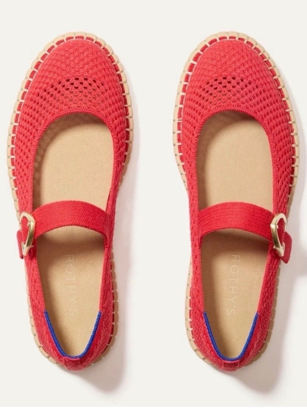 Rothy's The Espadrille Mary Jane flats knit  breathable upper in Red size 6 EUC